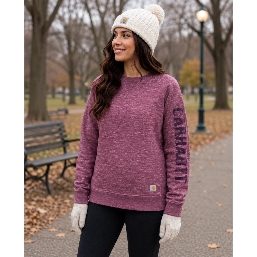 Carhartt Women's Maroon Relaxed Fit Pullover Fleece Sweatshirt Crewneck Logo Med
